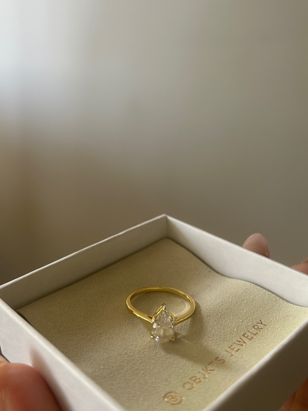 Objkts Jewlery Pear Cut Pia Ring with 14k Gold Plated Band - Picture 3 of 6